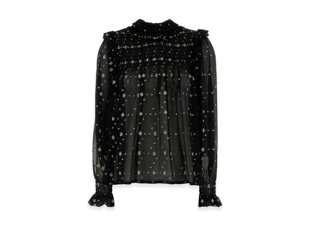 Saint Laurent Women's Embroidered Crepe Blouse "Black"