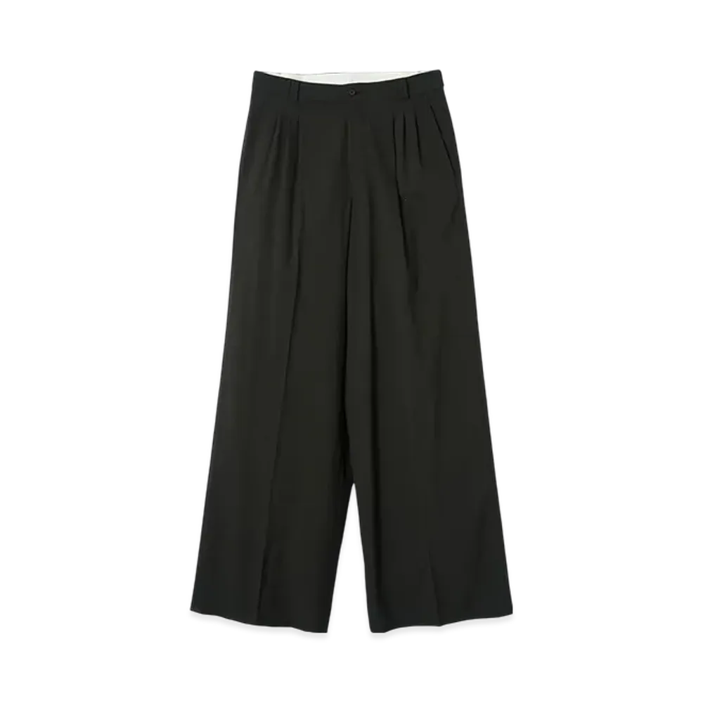 YOKE Super120'S Fine Wool Washer Tropical 3Pleated Wide-Leg Trousers "Carbon Black"