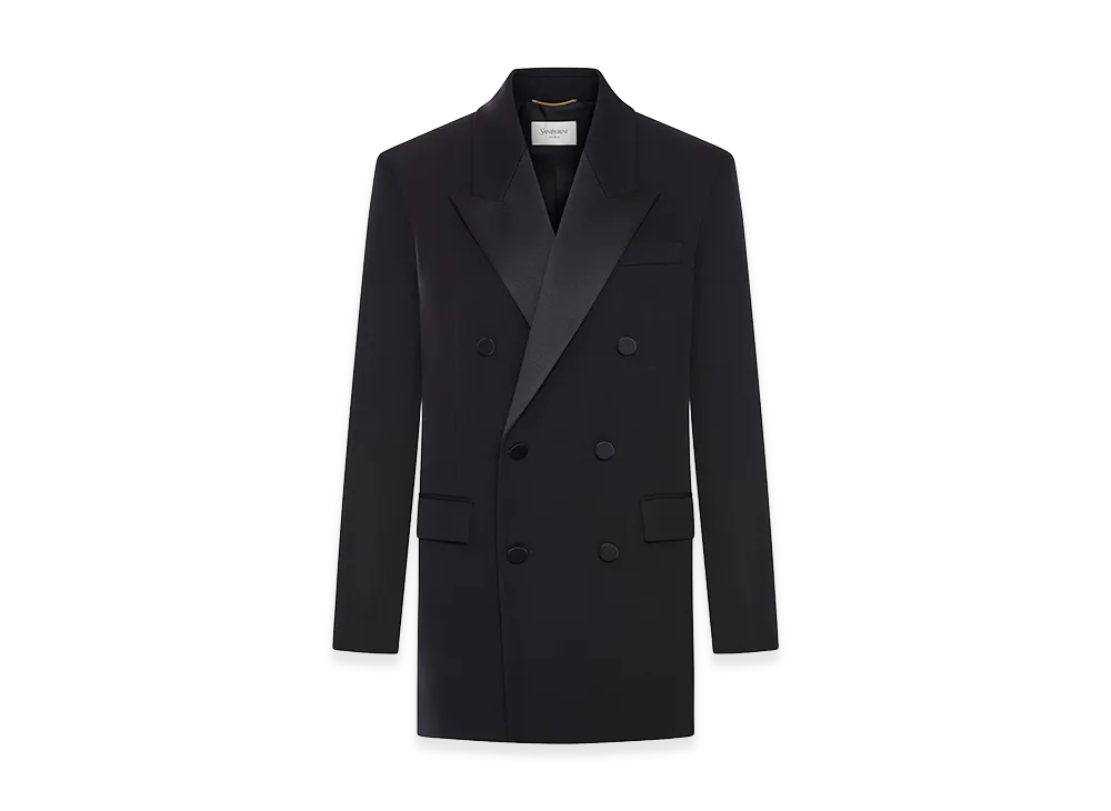 Saint Laurent Women's Double-Breasted Wool Tuxedo Jacket "Black"