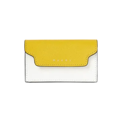 Marni Tone On Tone Yellow And White Saffiano Business Card Case "Light Topaz/Lily White/Acid"
