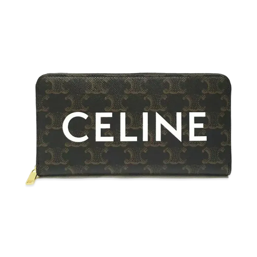 CELINE Large zipped wallet in Triomphe Canvas With Celine Print "Tan"