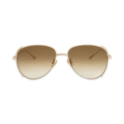 CHARLES & KEITH Gem-Embedded Wire-Frame Aviator Sunglasses "LightGold"