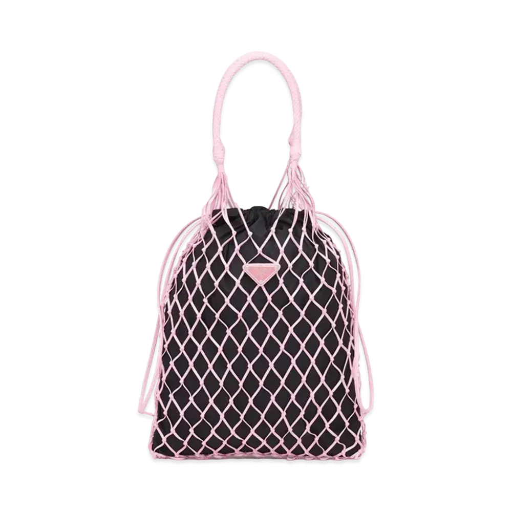 PRADA Mesh & Nylon Bucket Bag "Pink/Black"