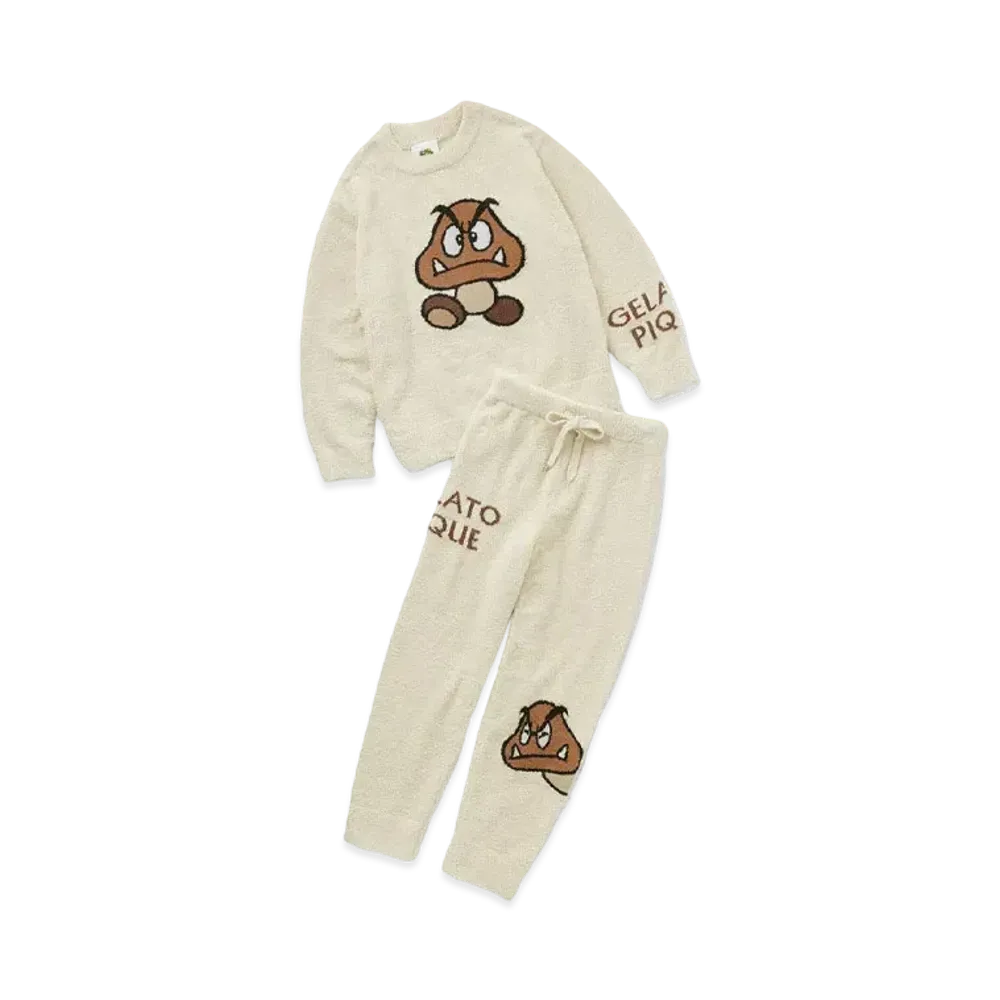 GELATO PIQUE x SUPER MARIO Men's Baby Moco Jacquard Pullover & Long Pants Set "Beige"