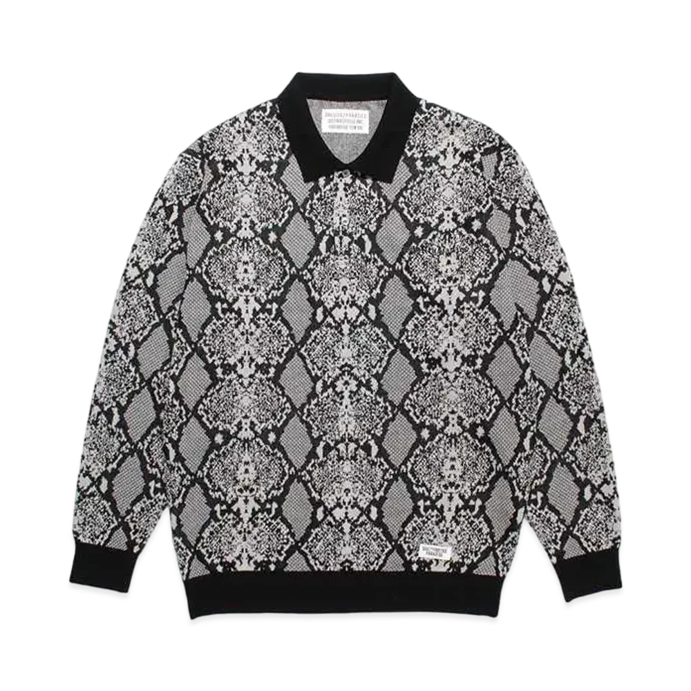 WACKO MARIA Python Knit Jacquard Polo Shirt "White"