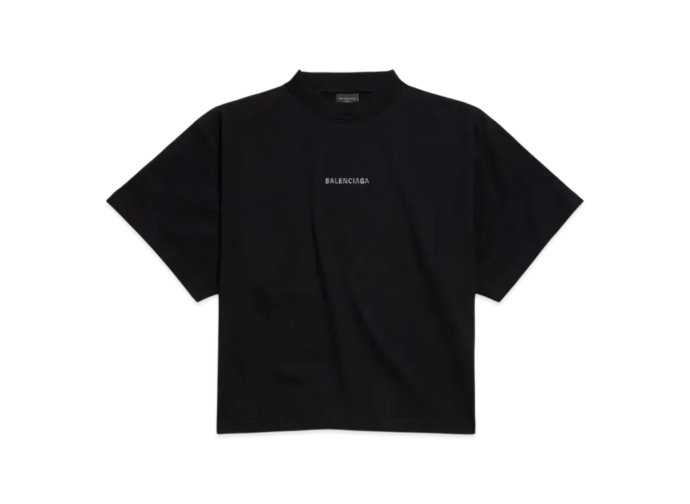 BALENCIAGA Women's Back Strass Cropped T-Shirt "Black"