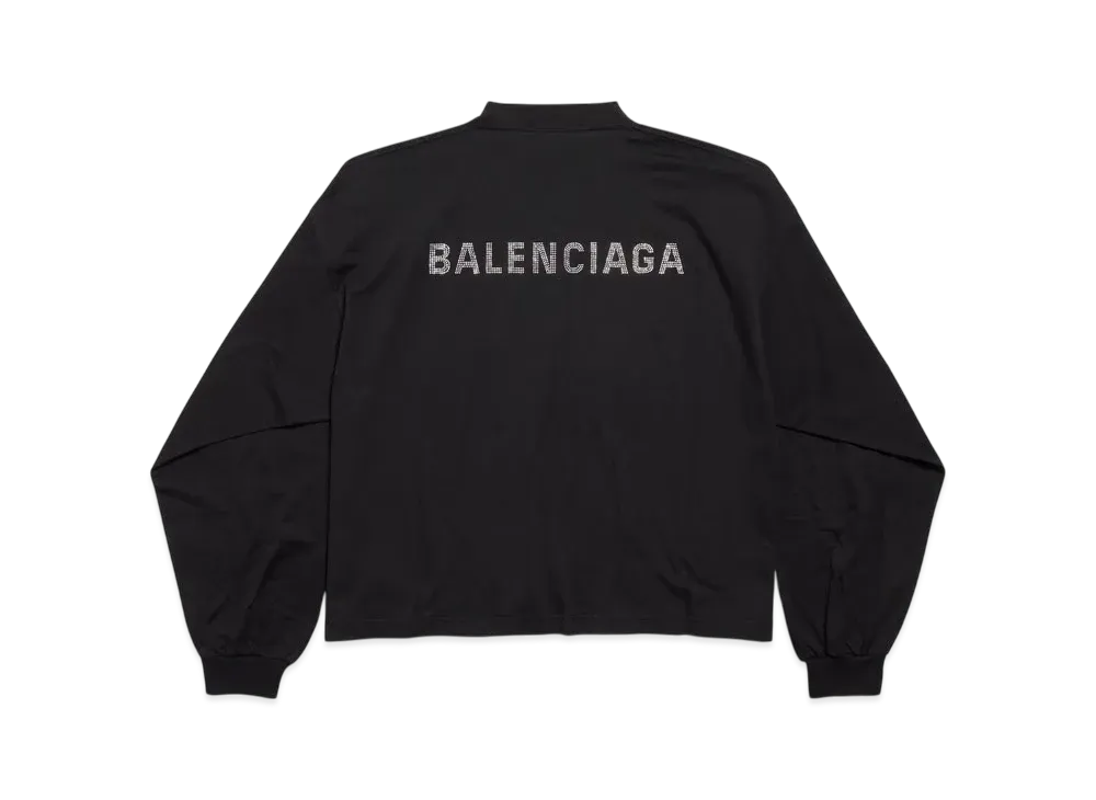 BALENCIAGA Women's Back Strass Cropped Long Sleeve T-Shirt "Black"