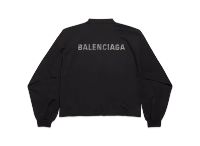 BALENCIAGA Women's Back Strass Cropped Long Sleeve T-Shirt "Black"