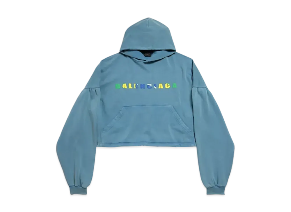 BALENCIAGA International Cropped Hoodie "Gray Blue"
