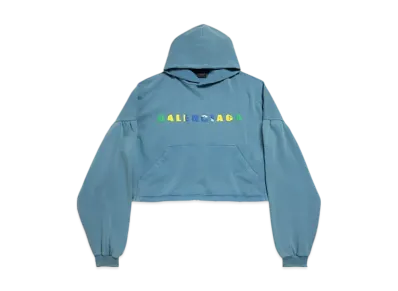 BALENCIAGA International Cropped Hoodie "Gray Blue"