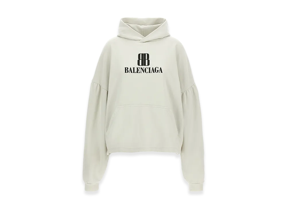 BALENCIAGA Women's Cropped Logo Hoodie "Gray"