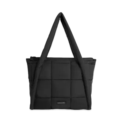 CHARLES & KEITH Area Nylon Quilted Puffy Tote Bag "JetBlack"