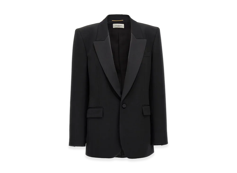 Saint Laurent Women's Grain De Poudre Smoking Jacket "Black"