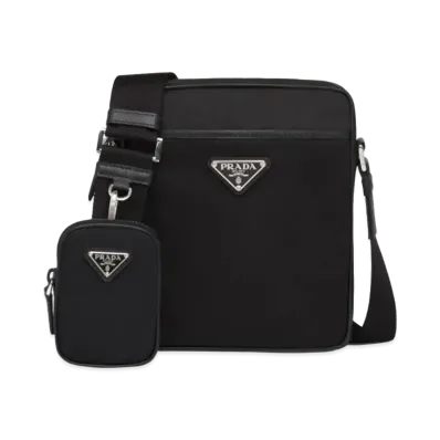 PRADA Re-Nylon and Saffiano Leather Shoulder Bag "Black"
