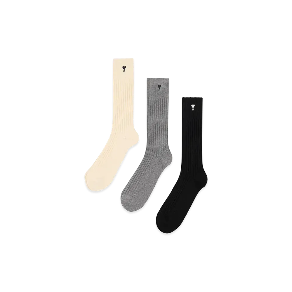 AMI PARIS Cotton Three Pack Ami De Coeur Socks "Black"