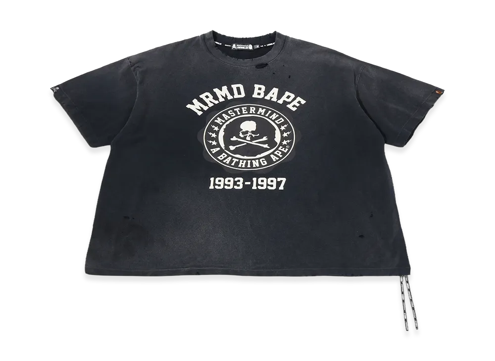 A BATHING APE x mastermind JAPAN Skull Vintage Effect Relaxed Fit Tee "Black"