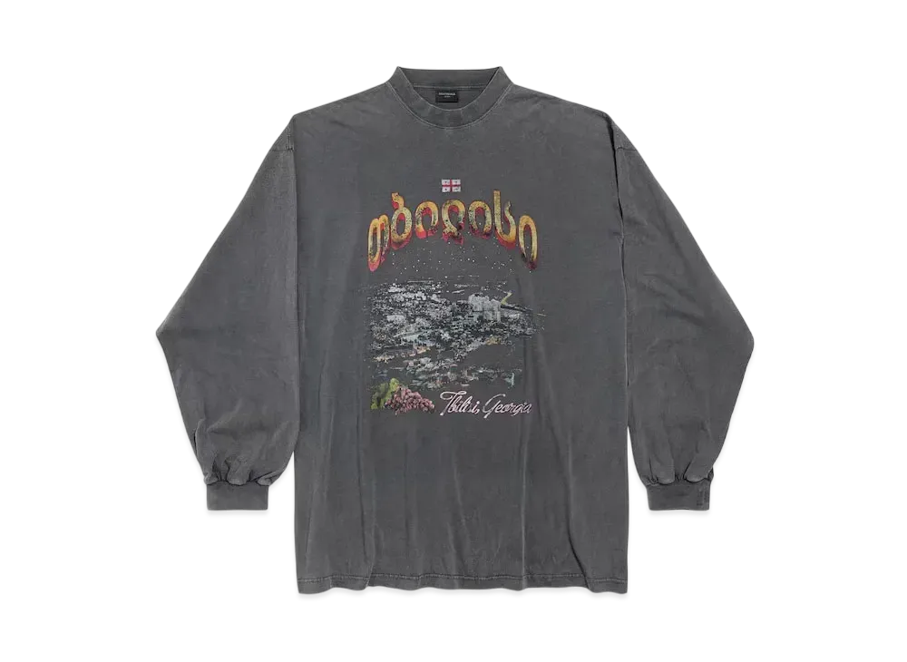 BALENCIAGA Men's Tbilisi Long Sleeve T-Shirt Large Fit "Black"