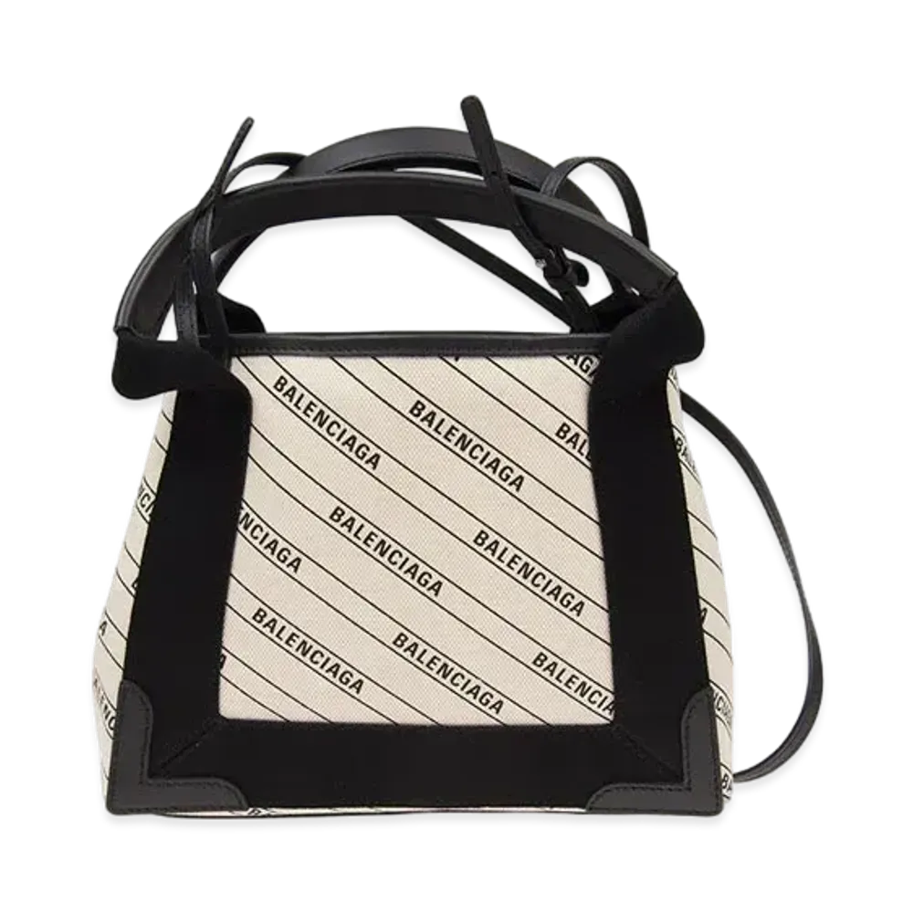 BALENCIAGA Twill Canvas Navy Plus Small Handbag "Natural Color/Black"