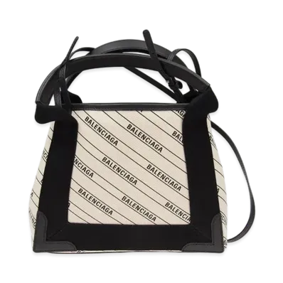 BALENCIAGA Twill Canvas Navy Plus Small Handbag "Natural Color/Black"