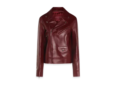 GUCCI Women's Biker Leather Jacket "Dark Red"