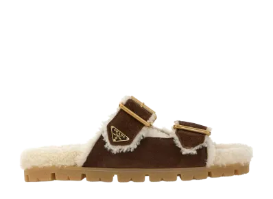 PRADA Women's Suede Slippers "Brown"