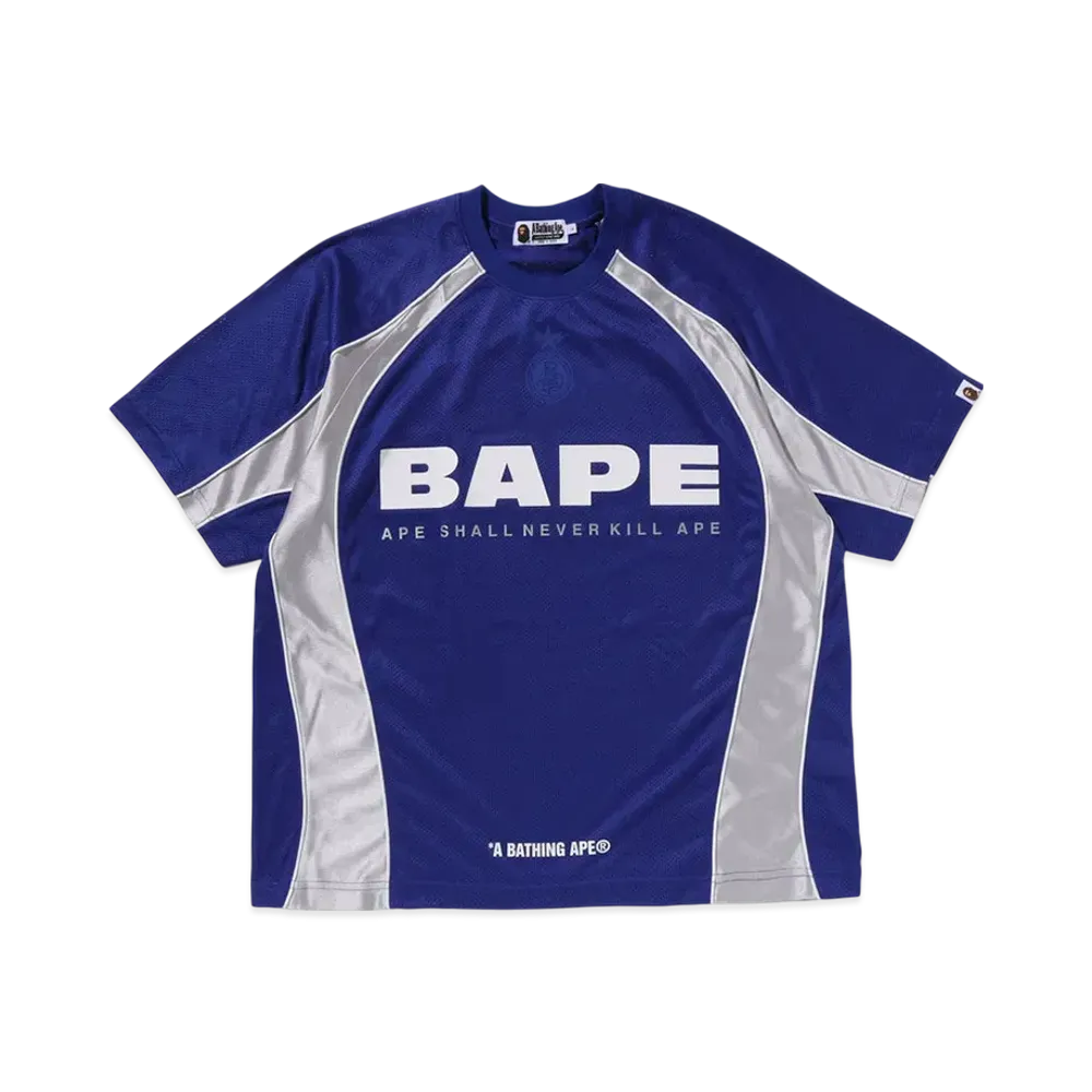 A BATHING APE Solid Camo Jacquard Multilogo Relaxed Fit Football Jersey "Blue"