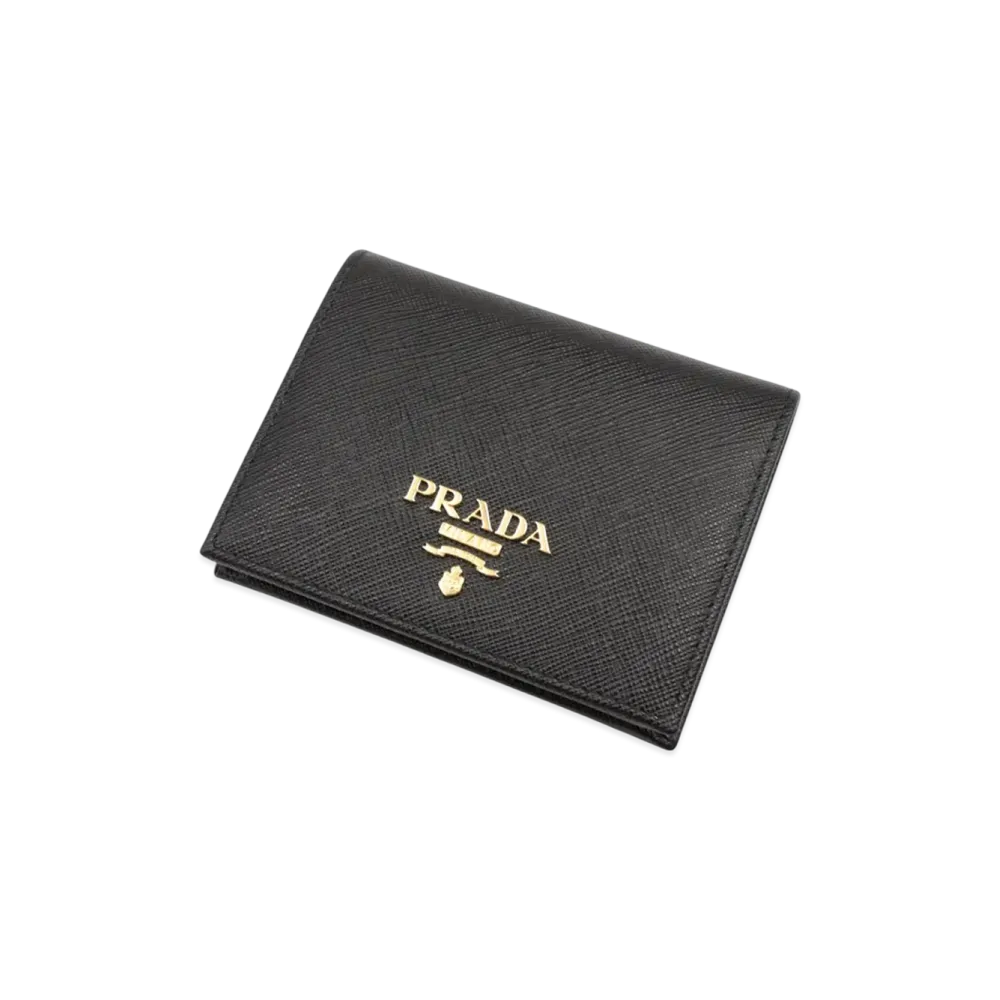 PRADA Saffiano Metal DiFold With Small And Medium Coins Wallet "Black"