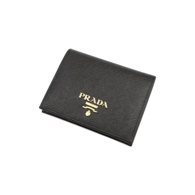 PRADA Saffiano Metal DiFold With Small And Medium Coins Wallet "Black"