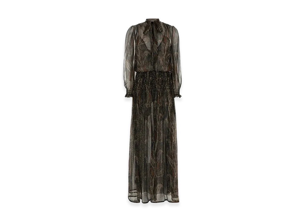 Saint Laurent Women's Semi-Sheer Lavalliere Maxi Dress In Lurex Paisley "Printed"