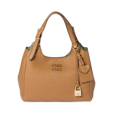 MIU MIU Leather Handbag "Caramel/Larch Green"