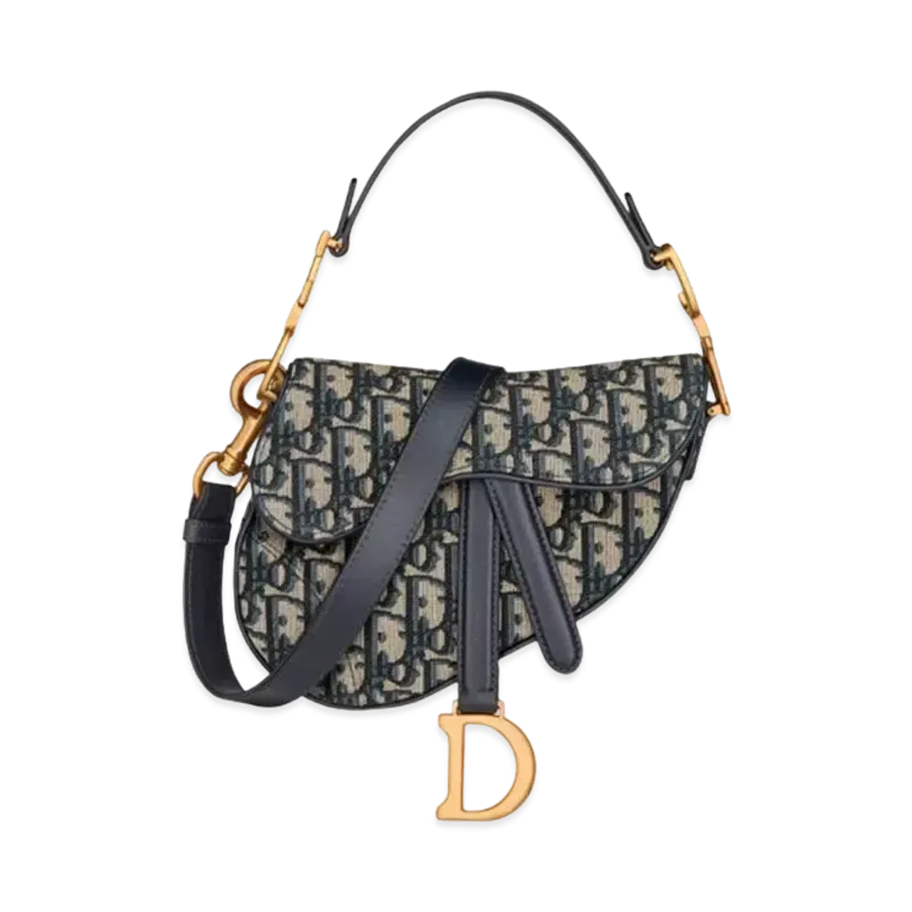 Dior Mini Saddle Bag with Strap Dior Oblique Jacquard "Blue"