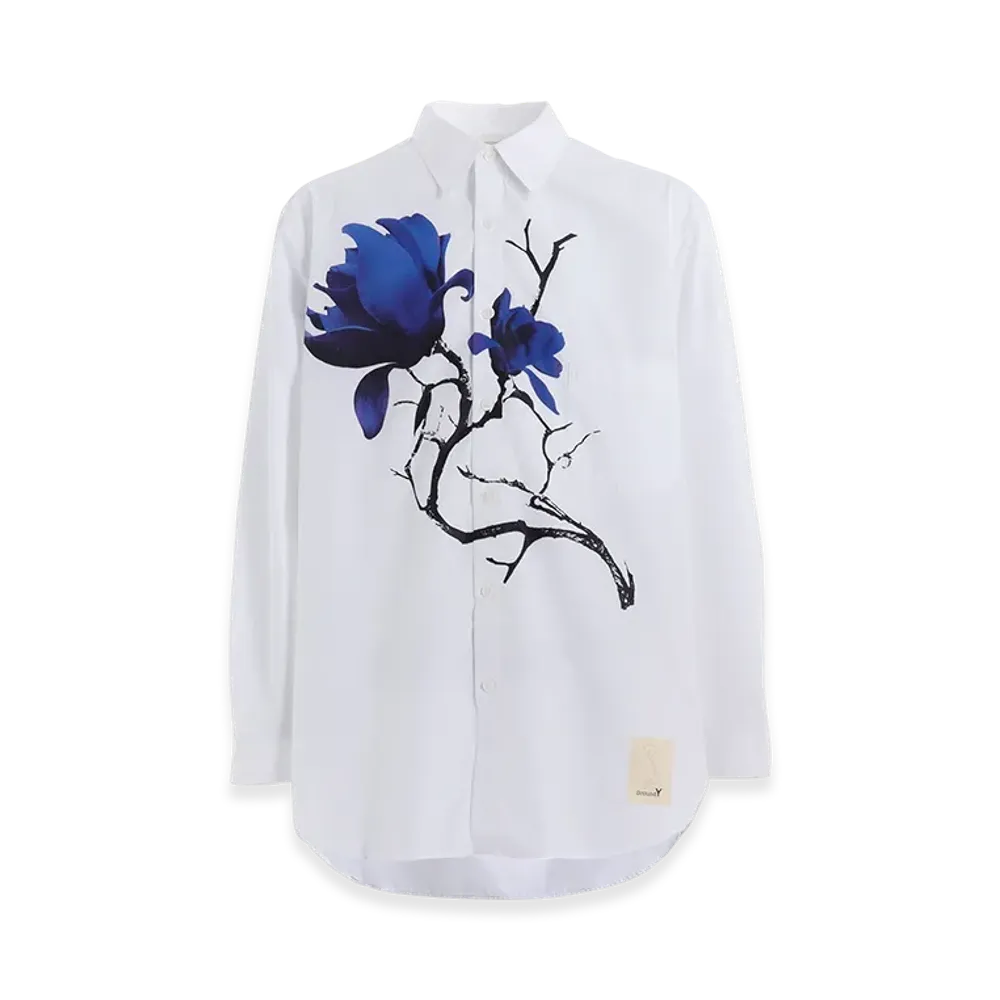 Ground Y Cotton Broadcloth Magnolia Flower Big Shirt "White"