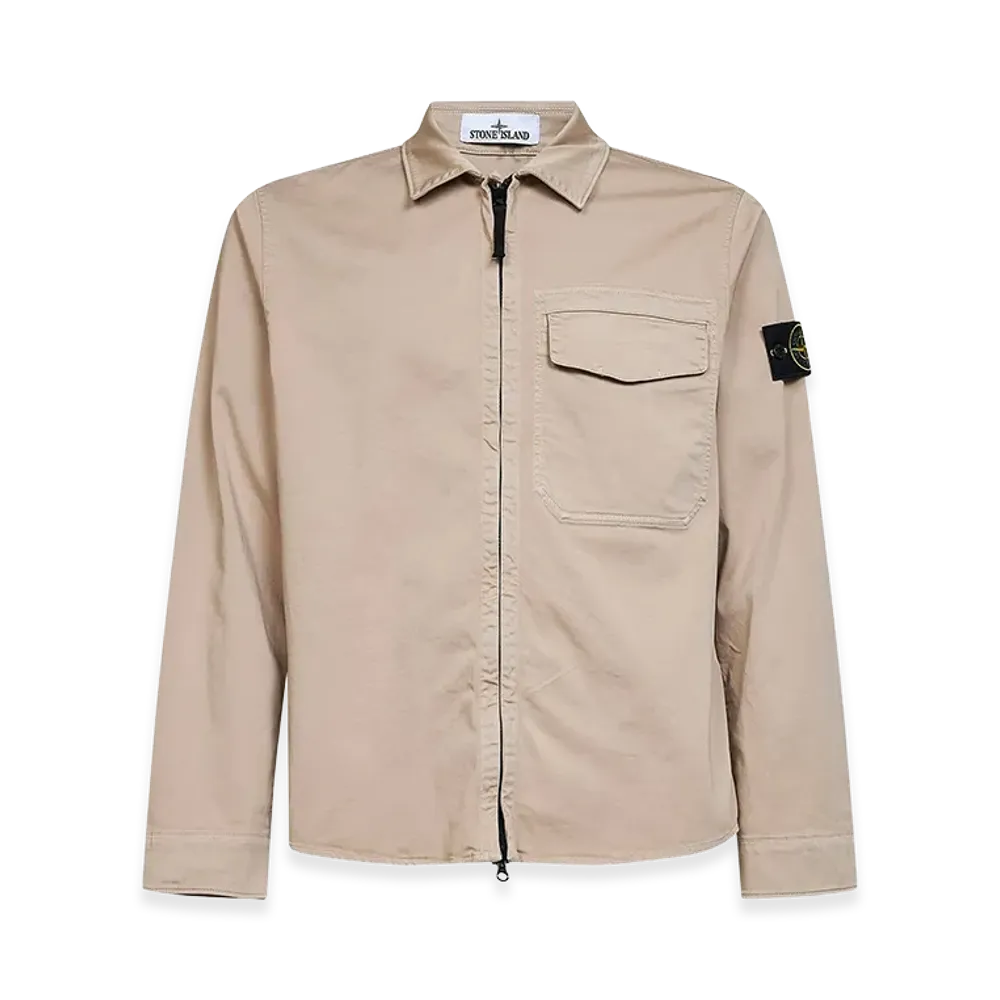 Stone Island Cotton Satin Overshirt With Logo "Beige"