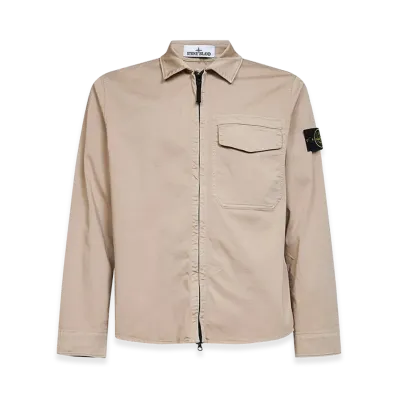 Stone Island Cotton Satin Overshirt With Logo "Beige"