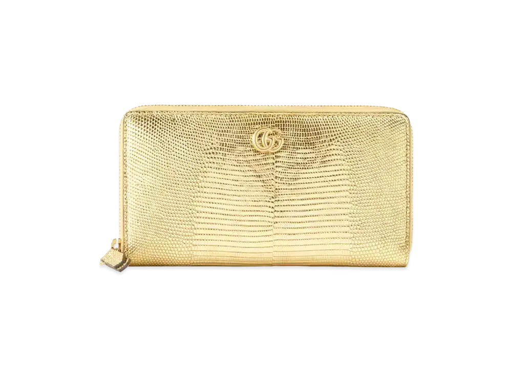 グッチ GG マーモント リザード ジップアラウンドウォレット "ゴールドリザード" 456117 EYZAG 8085