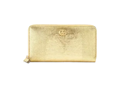 GUCCI GG Marmont Lizard Zip Around Wallet "Gold Lizard"