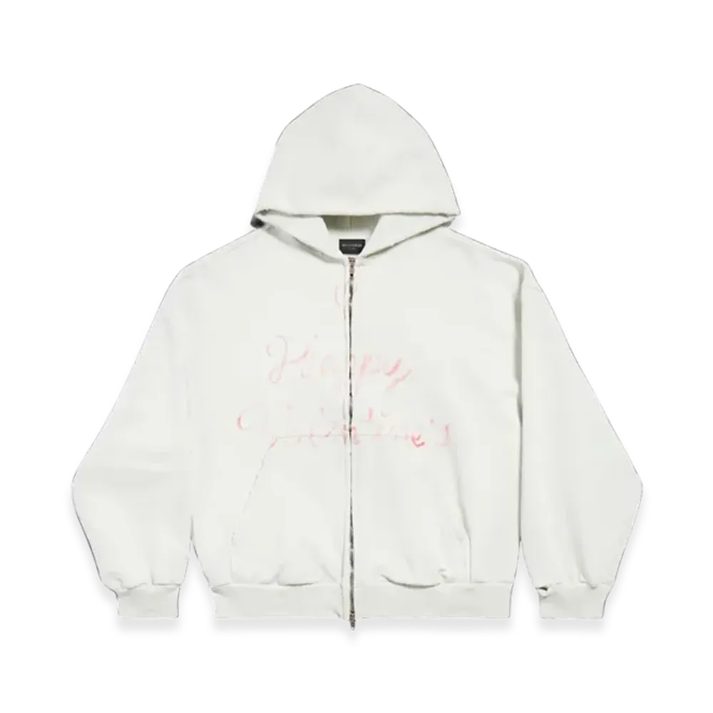 BALENCIAGA Women's Lipstick Valentines Regular Fit Zip-Up Hoodie "White"