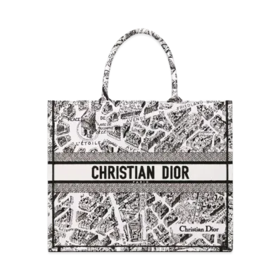 Dior Large Dior Book Tote Plan De Paris Embroidery "White/Black"