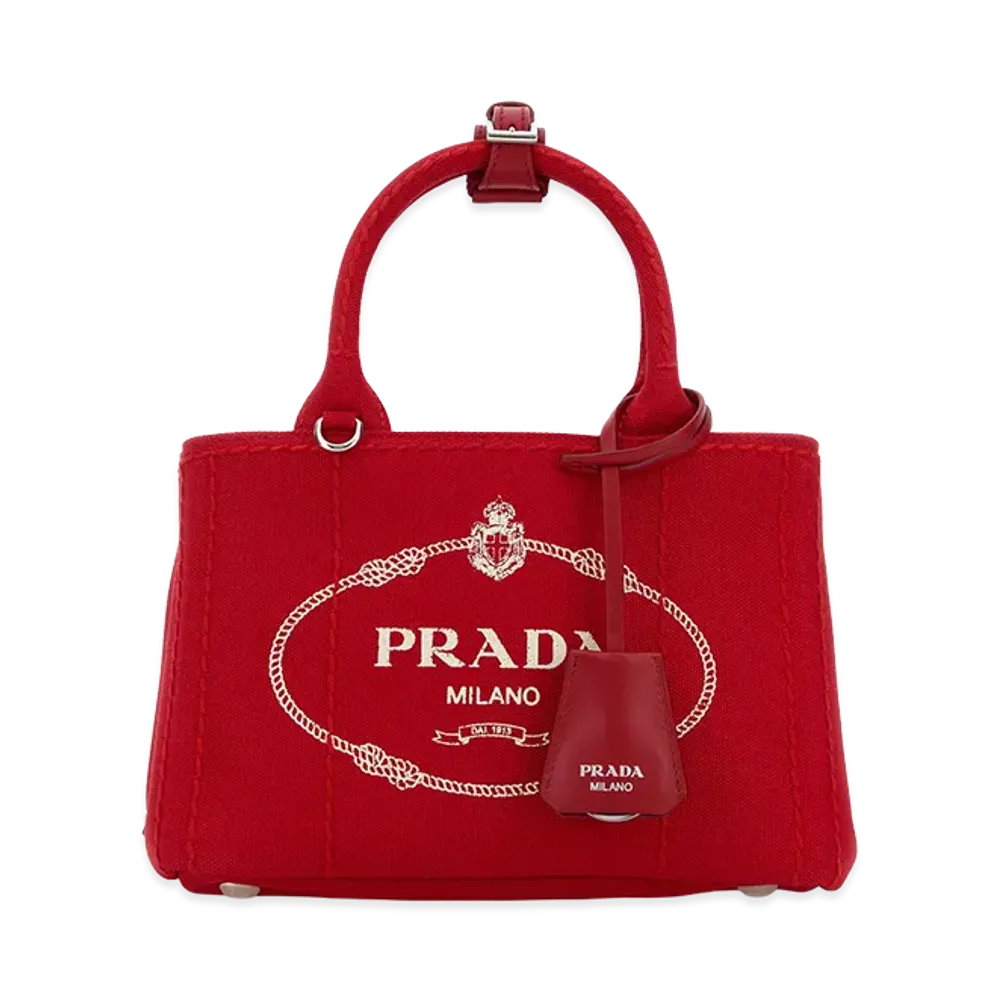PRADA Women's Canvas Mini Jardinia Re Handbag "Red"