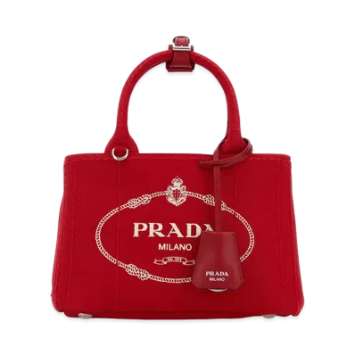 PRADA Women's Canvas Mini Jardinia Re Handbag "Red"