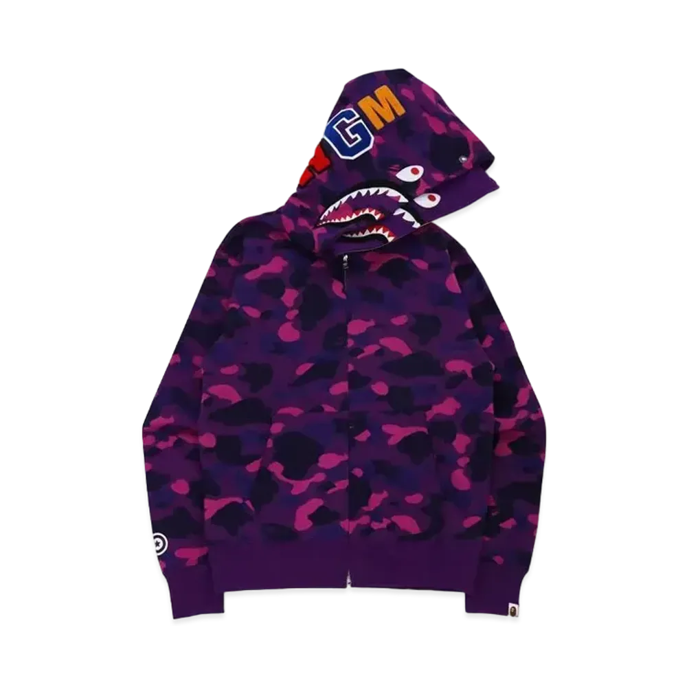 A BATHING APE COLOR CAMO SHARK WIDE FIT FULL ZIP DOUBLE HOODIE "Purple"