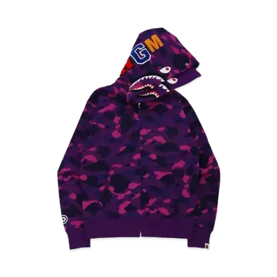 A BATHING APE COLOR CAMO SHARK WIDE FIT FULL ZIP DOUBLE HOODIE "Purple"