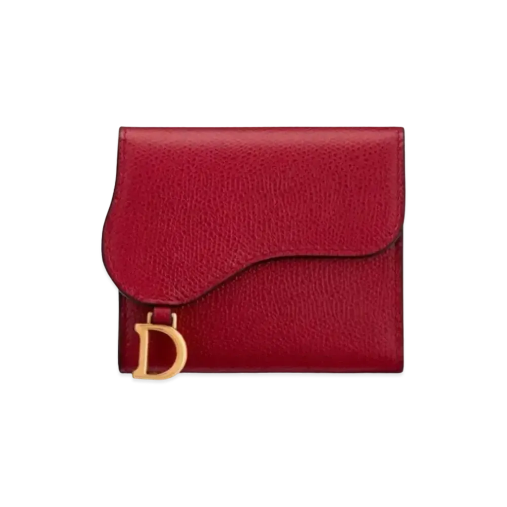 Dior Medium Calf Leather Lotus Pattern Saddle Wallet "Cherry Red"