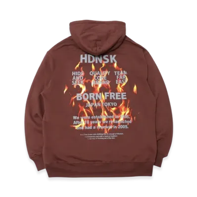 Hide and Seek Flame Hooded Sweat Shirt "Brown"