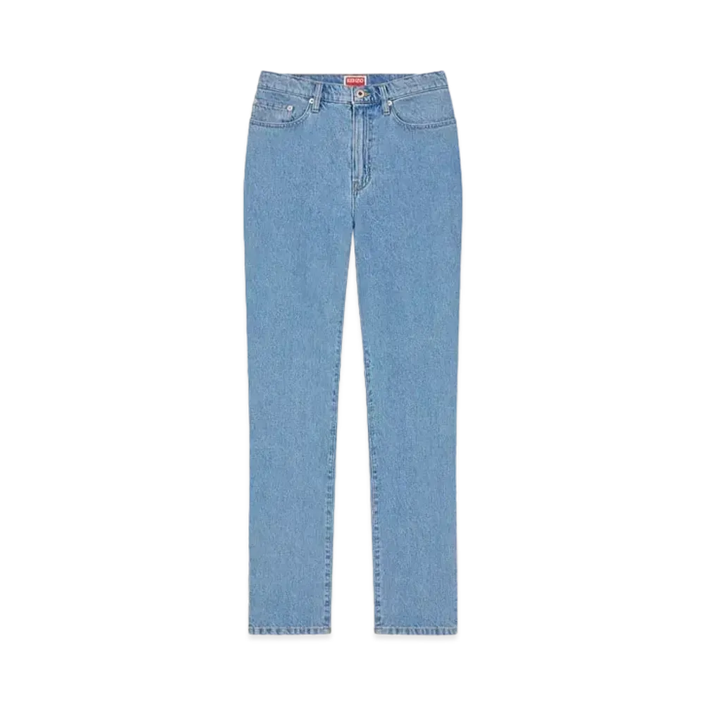 KENZO 'YEAR OF THE DRAGON' Cropped Embroidery ASAGAO Jeans "Stone Bleached Blue Denim"