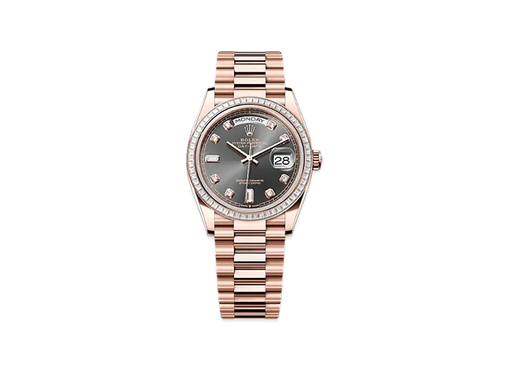 ROLEX Day-Date 36mm Everose Gold Diamond 128395TBR "Slate"