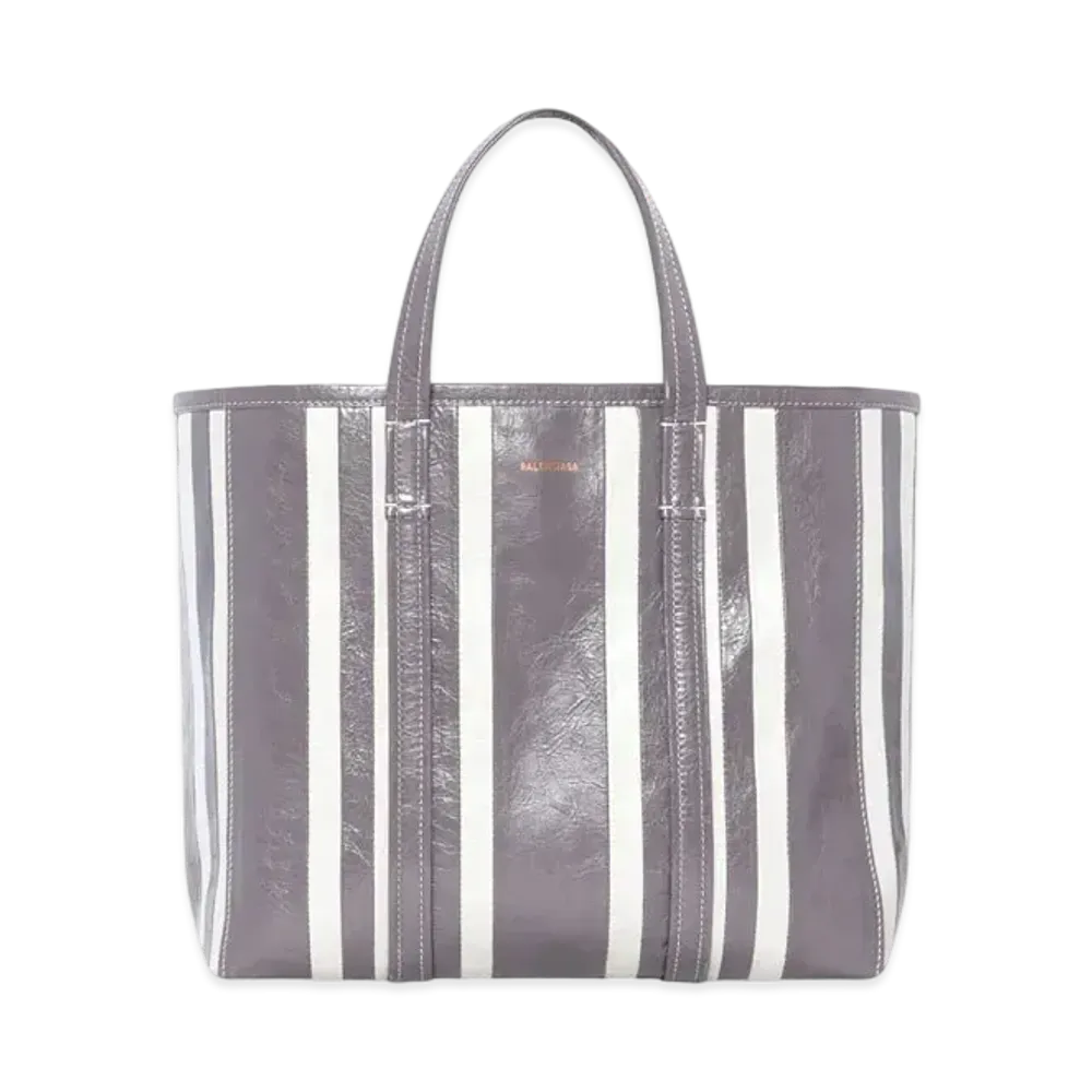 BALENCIAGA Barbes Medium East-west Shopper Bag In Striped Patchwork Arena Lambskin "Dark Gray"