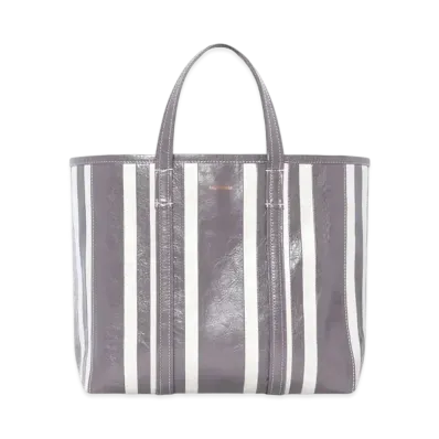 BALENCIAGA Barbes Medium East-west Shopper Bag In Striped Patchwork Arena Lambskin "Dark Gray"