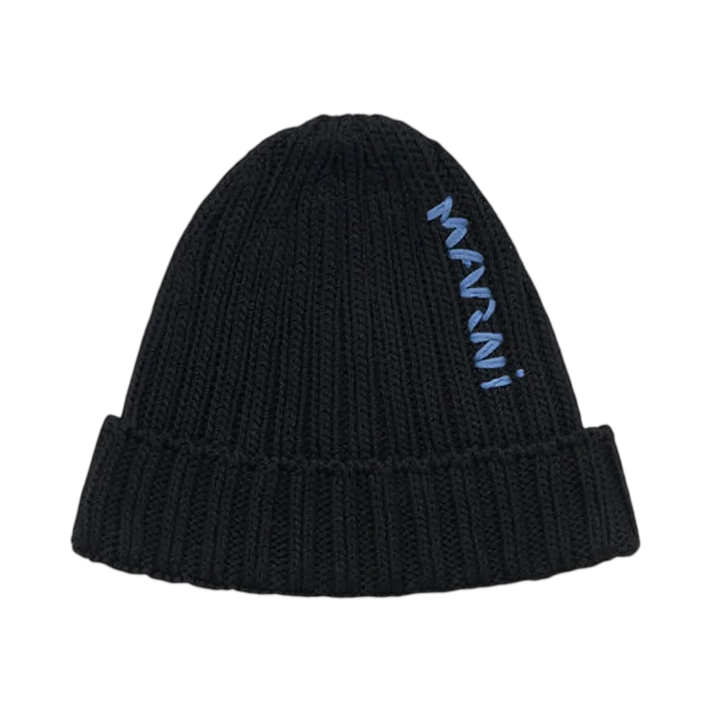 Marni Cotton Beret with Embroidered Marni Logo "Black"