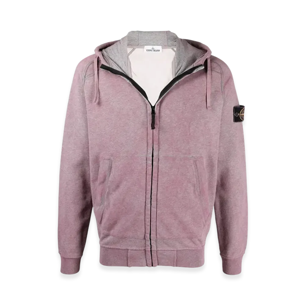Stone Island 62190 Dust Colour Treatment Full Zip Hooded Sweatshirt - 21SS "Rose Quartz Mellange"